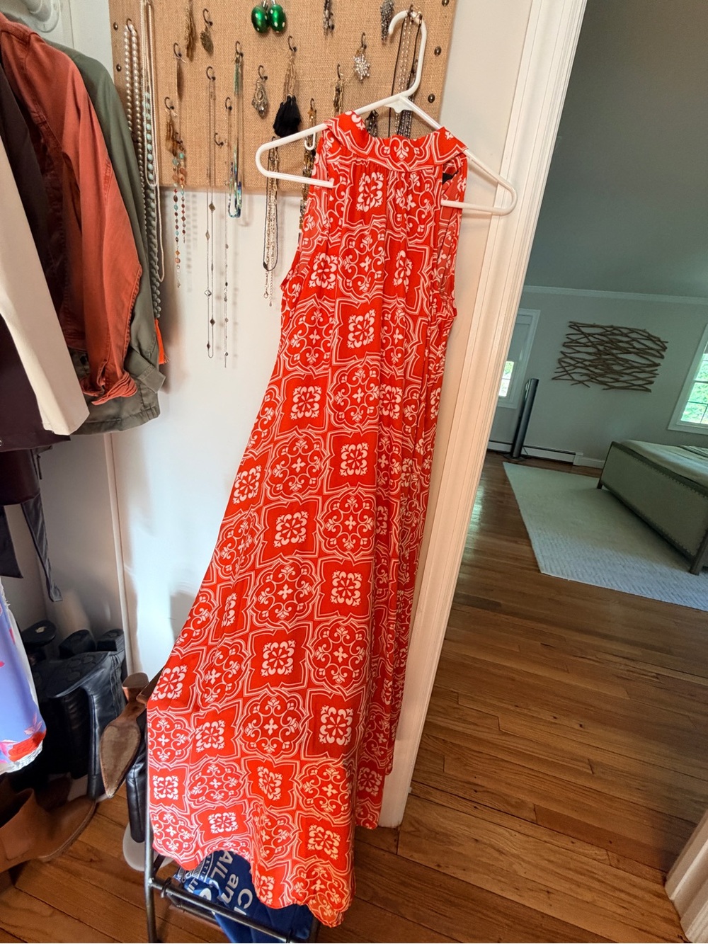 Ann Taylor Orange and White Sleeveless Patterned Maxi Dress